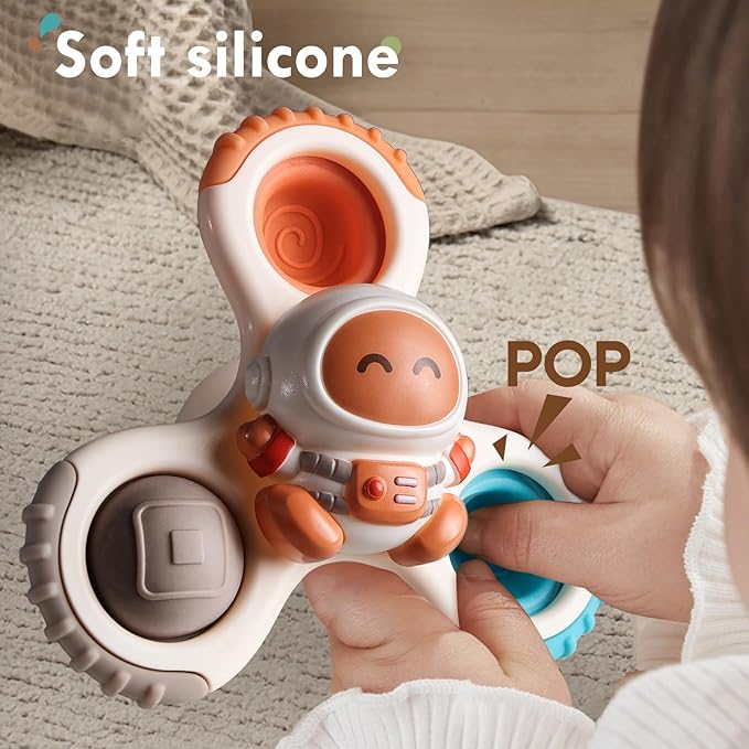 ALASOU 3PCS Pop Suction Cup Spinner Toys for 1 Year Old Boy Girl|Novelty Spinning Tops Toddler Stocking Stuffers|Baby Bath Toy for Kids Ages 1-3|1 Year Old Boy Christmas Birthday Gift for Infant