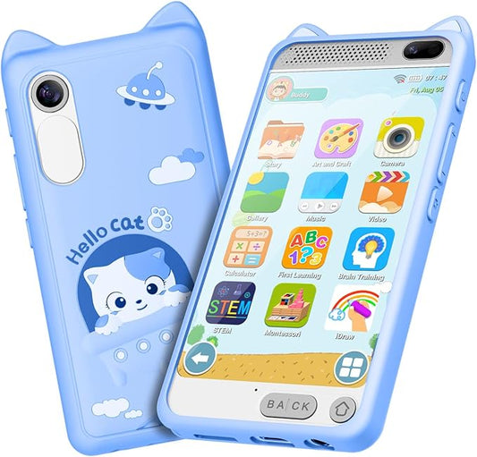 Kids Phone for Boys, 3.97" Touchscreen Kids Toys Cell Phone Learning Music Puzzle-Games, with Silicone Toddler Phone Toys for Girls Boys Age 3-12, Working Real Play Cell Phone(Blue)