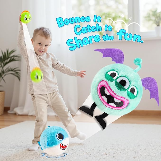 ZOOJOY 6 Pcs Plush Bouncy Balls for Kids, 3-Inch Soft Sensory Toys with Unicorn, Bunny, Monster, Dinosaur & Shark, High Bounce Foam Balls Gift for Boys & Girls 6 Months+, Indoor & Outdoor Play