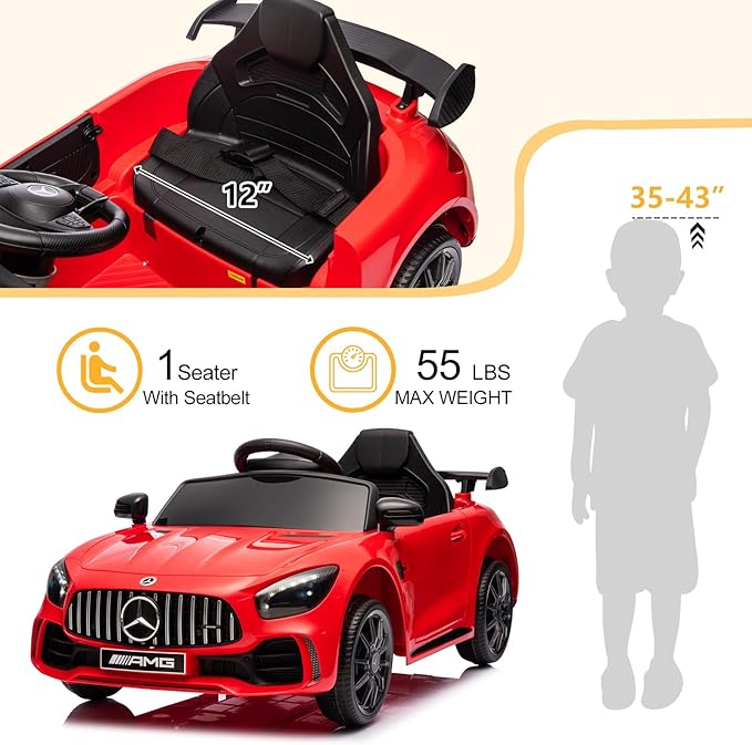 Winado 12V Ride on Car, Licensed Mercedes Benz AMG GTR Battery Powered Electric Vehicle, w/Parent Remote, Wider Seat, LED Lights, Openable Doors, MP3 Player, Smooth Start, 3 Speeds - Red