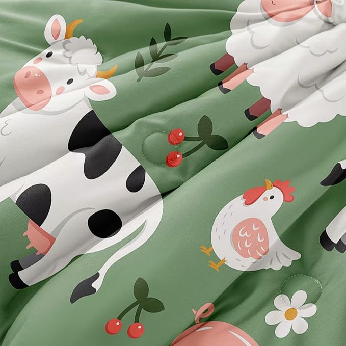 4 Pieces Toddler Bedding Set for Boys Girls,Farmhouse Farm Animal Toddler Comforter Set Bed in a Bag Includes Comforter, Flat Sheet, Fitted Sheet and Pillowcase