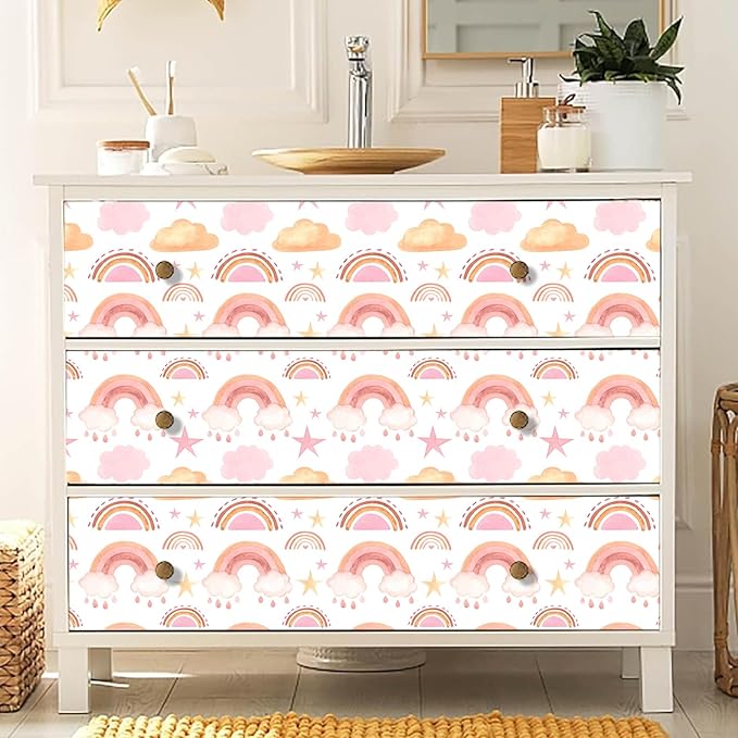 Boho Peel and Stick Wallpaper Watercolors Rainbow Wall Paper Removable Self-Adhesive Contact Paper for Girls Bedroom Art Mural Cabinets Art Vinyl Films Baby Nursery Covering Stickers 15.7x62.9IN