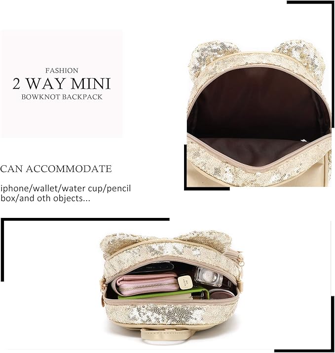 KL928 Girls Mini Backpack Bowknot Polka Dot Cute Small Daypacks Convertible Shoulder Bag Purse for Women