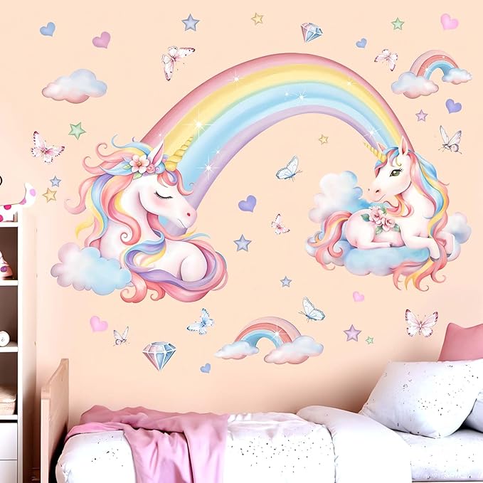 Unicorn Wall Stickers for Girls Bedroom: Peel and Stick Rainbow Unicornio Cloud Wall Decals - Kids Baby Room Nursery Daycare
