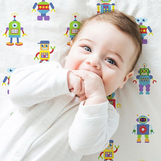 Wildkin Kids 100% Microfiber Crib Sheet – Soft, Breathable Fitted Sheet - Robots