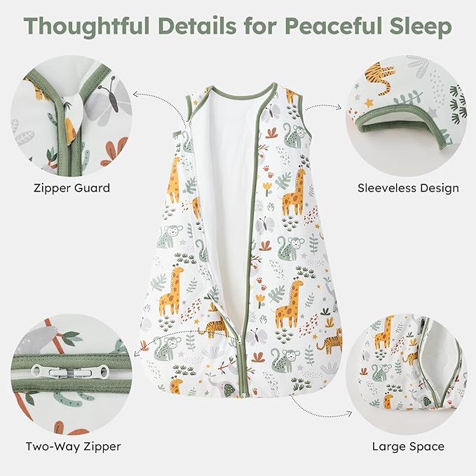 Baby Sleep Sack 6-12 Months, 2.5 TOG Cotton Winter Baby Wearable Blanket with 2-Way Zipper, Warm Soft Sleeping Bag for Newborn Infant Boy Girl, Medium Giraffe