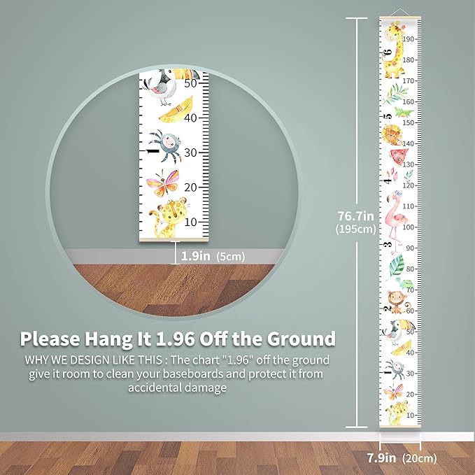 Baby Growth Chart for Wall - Height Chart for Kids Nursery Decor Wall Hanging Measurement Ruler Toddler Room Decor Play Room Essentials Birthday Christmas Gifts for Boys Girls 79"X7.9" (Giraffe)