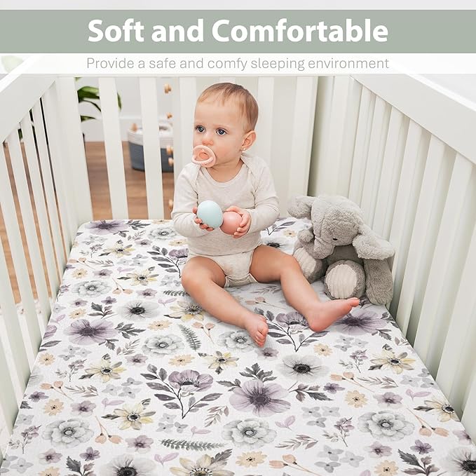 Watercolor Antique Floral Baby Crib Sheets for Boy Girl 52x28Inch Spring Garden Flowers Soft Stretchy Fitted Crib Mattress Cover Summer Wildflowers Baby Sheet for Standard Crib & Toddler Mattress Pad