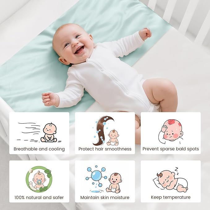 THXSILK 7A+ Grade 100% Mulberry Silk Bassinet Mattress Sleeve for Hairloss and Bald Spot Baby Boys Oeko-TEX Certified Safety 22inch*20.5inch, Light Blue 2 Pack