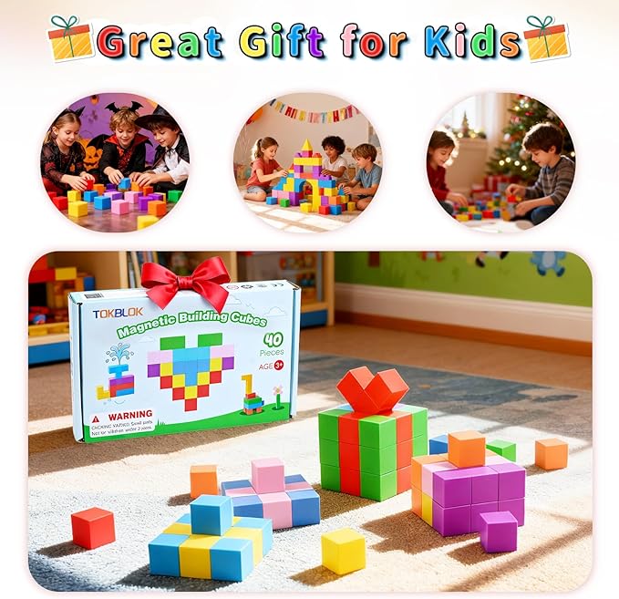 40-Piece Rainbow Magnetic Building Blocks – 1-Inch STEM Learning Toys for Kids Ages 3-8, Perfect for Home or Classroom Play