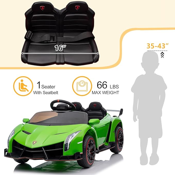 Winado 12V Ride on Car, Electric Vehicle Licensed Lamborghini Veneno for Kids, Battery Powered Car Toy w/Parent Control, Hydraulic Doors, 3 Speeds, LED Headlights, Horn, Engine Sounds - Green