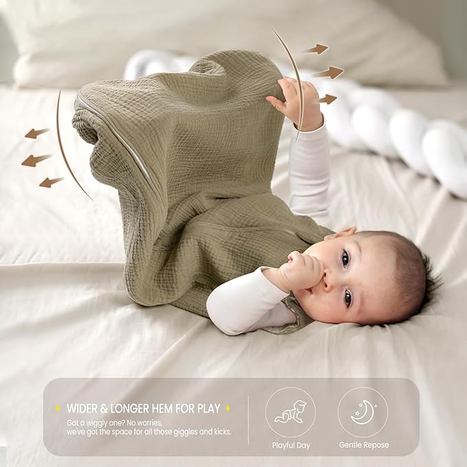 lulumoon Sleep Sack Muslin for Baby: Cotton Wearable Blanket for 3-9 Months - Soft Lightweight Ideal for Nursery Lounge Nighttime Naptime 3-6 Months