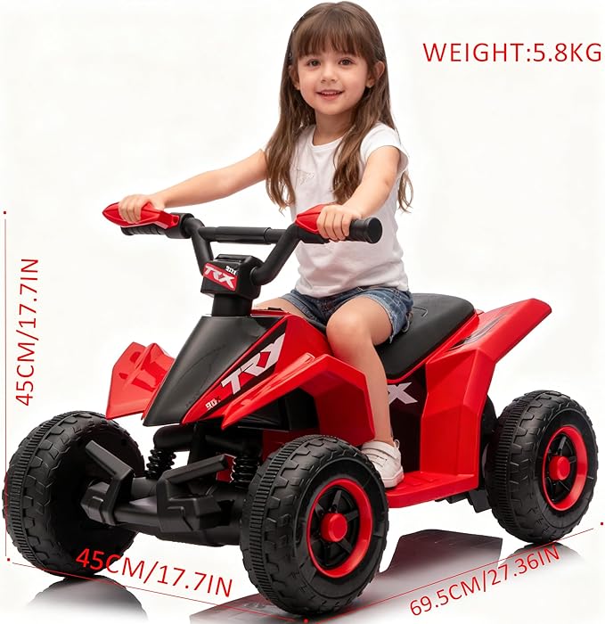 6V Kids Ride On ATV Quad for Boys & Girls, Battery Powered 4-Wheeler with Forward/Reverse, LED Lights, Built-in Music, Wide Seat, Plastic Wheels, Off-Road Style Electric Ride On Toy for Kids Ages 2–6