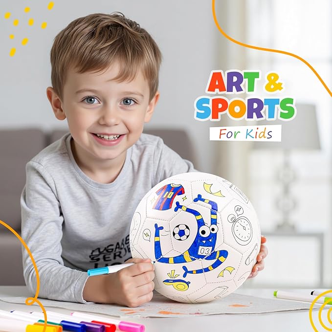 EVERICH TOY Paint Your Own Soccer Ball with Markers, Toddler Arts and Crafts Kits Soccer Gifts for Girls Boys, Size 3 Monster Toys Coloring Custom Soccer Ball Birthday Gifts for Kids 3 4 5 6-8 8-12