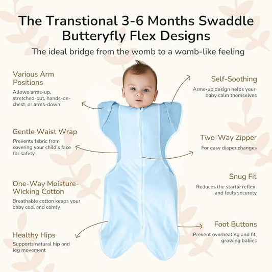 Transition Baby Swaddle 3-6 Months 12-18 lb, Arms In/Out Swaddle Sleep Sack with 2-Way Zipper Moisture-Wicking Fabric, Improves Sleep Snug Fit Helps Calm Startle Reflex,1Pack,Blue