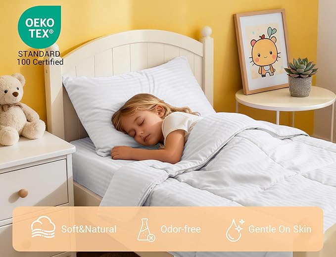 ZPECC Toddler Bedding Set - 4 Piece Hypoallergenic Baby Crib Bedding Set for Boys and Girls, Includes Toddler Comforter, Flat Sheet, Fitted Sheet and Pillowcase, White Stripe