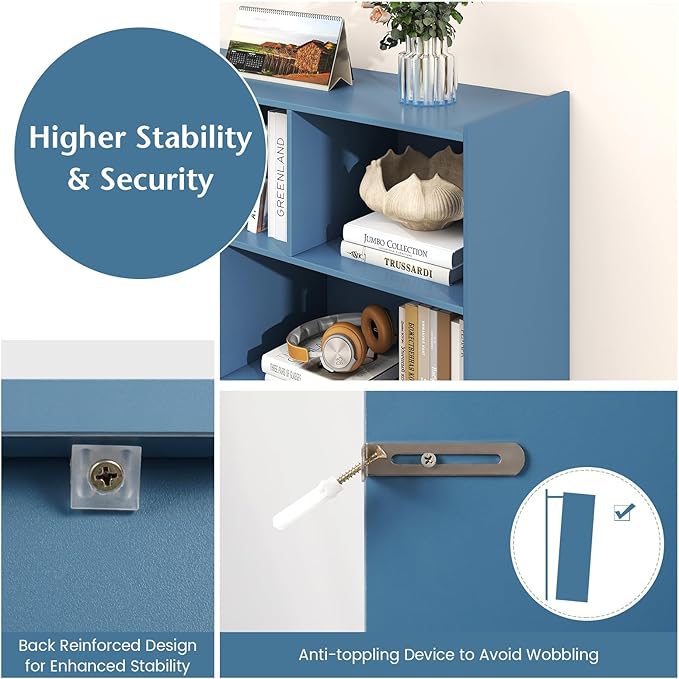 Giantex 8 Cube Bookcase, Freestanding 3-Tier Open Bookshelf, Modern Storage Display Cabinet, Wood Cube Storage Organizer for Living Room, Kid’s Room, Bright Blue