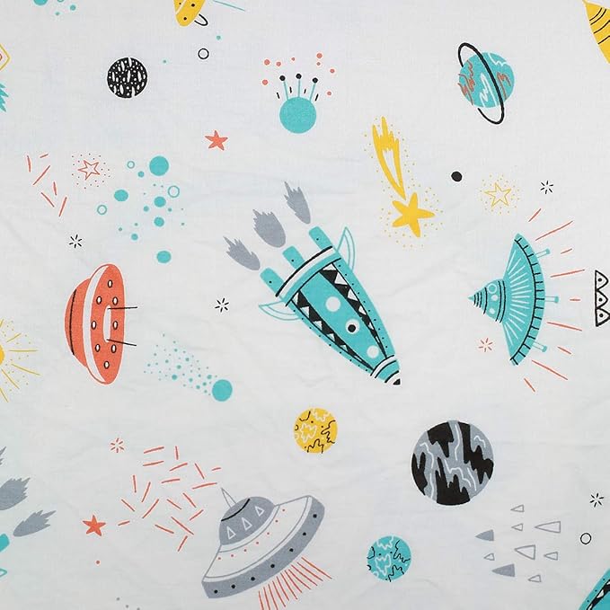 Astronaut Space Galaxy Baby Crib Sheet Outerspace Adventures 100% Soft Breathable Microfiber Baby Sheet Fits Standard Size Crib Mattress 28in x 52in Nursery Sheet -by UOMNY
