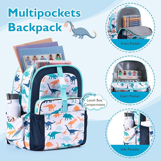 mommore Kids Backpack for Boys Girls Preschool Kindergarten Backpacks Lightweight Elementary School Bookbag with Lunch Box