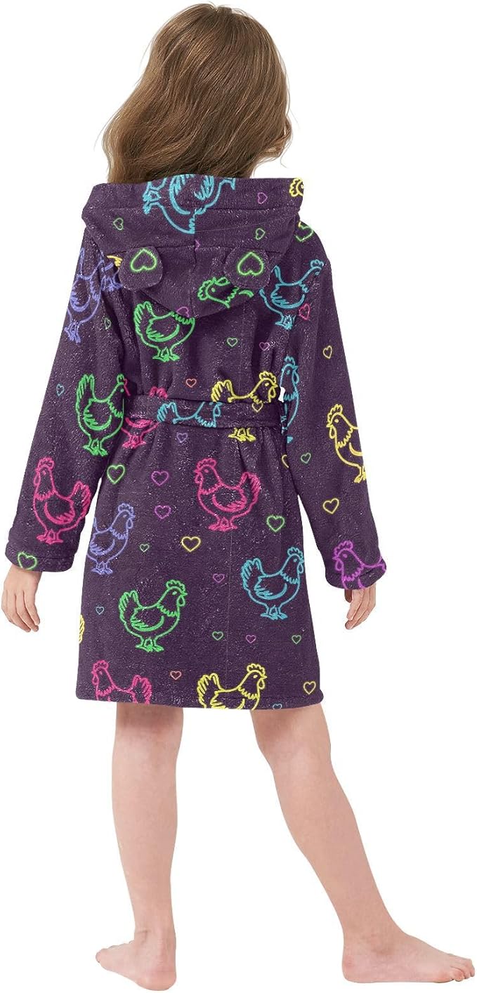 Toddler Baby Hooded Bathrobe for Boys Girls Soft Plush Bath Towel Robe with 2 Pockets for 2-12 Years