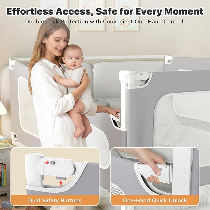 MagicFox 3 Piece Twin Size Bed Rail for Toddlers, Upgraded Height Adjustable Baby Bed Rail Guard, Thickened Child Safety Bed Rails for Twin Size Beds (74.8"x74.8"x39" Gray)