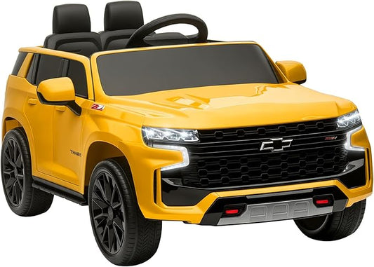 Aosom Licensed Chevrolet Tahoe Ride On Car, 12V 7AH Battery Power Ride On Toy with Parent Remote Control, LED Lights, Music, 4 Wheeler Suspension, 3 Speeds, Kids Electric Vehicle for Aged 3+, Yellow