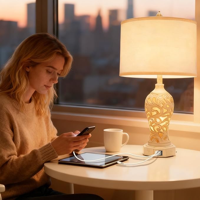 NITEBEE Bedside Lamps, Stepless Dimming, 3 Color Temperatures, Bedroom Lamps for Nightstand, Table Lamp with USB Port, Living Room Table Lamp, Farmhouse Lamps for Living Room(Bulbs Included)
