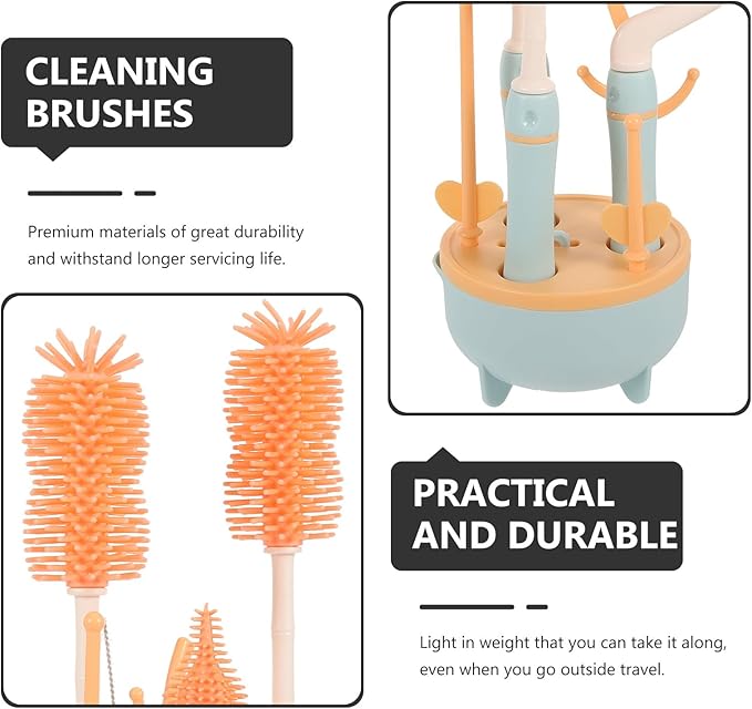 YARNOW Practical Bottle Cleaning Brush Kit with Stand for Milk Bottles Multifunctional Straw and Nipple Brushes Lightweight Portable Feeding Essentials for Newborns and Travel