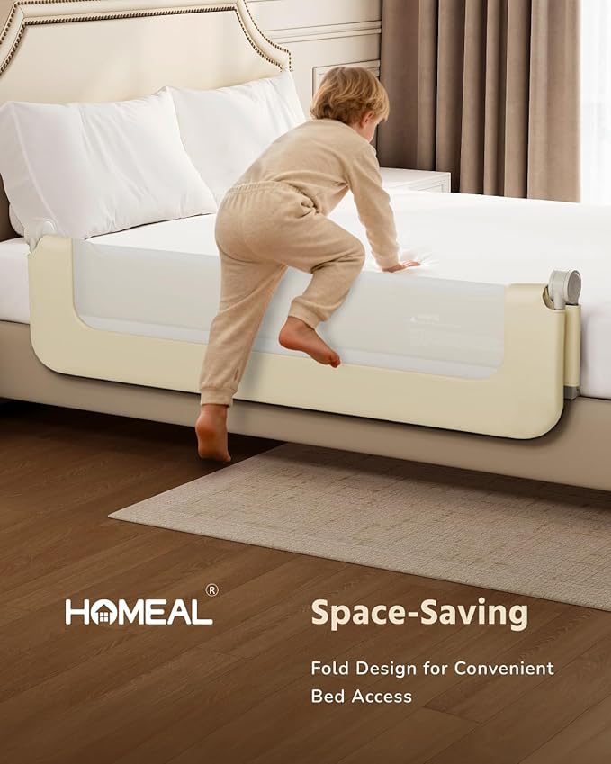 HOMEAL Bed Rail for Toddlers with U-Shape Base - 47"x24" Foldable Baby Bed Rail Guard for King Queen Full Twin Size Bed, Beige, 1 Pack