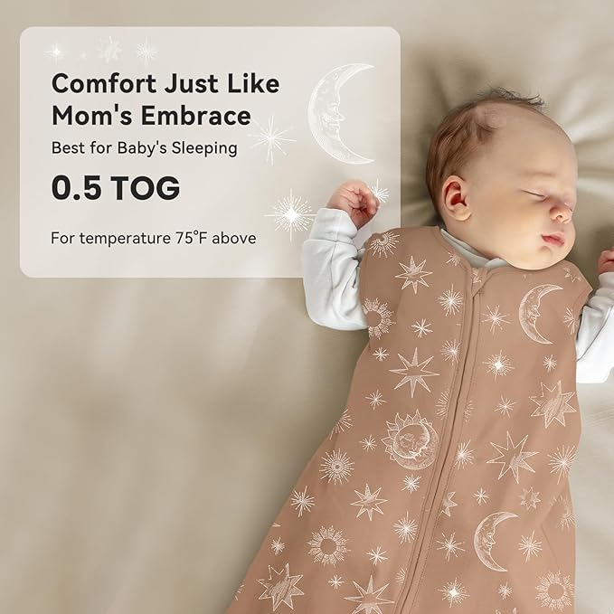 Baby Sleep Sack 12-18 Months 3 Pack 100% Cotton Lightweight 0.5 TOG Wearable Blanket Baby Sleep Bag with 2-Way Zipper for Infant Toddler Beige