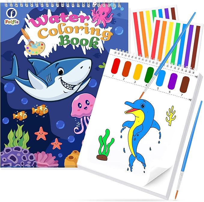 Paint with Water Coloring Books for Toddlers, Watercolor Painting Book and Drawing Art Paper for Kids Ages 3 4 5 6 7 8 Years Old, Ocean Animals Art Craft for Drawing with Brush