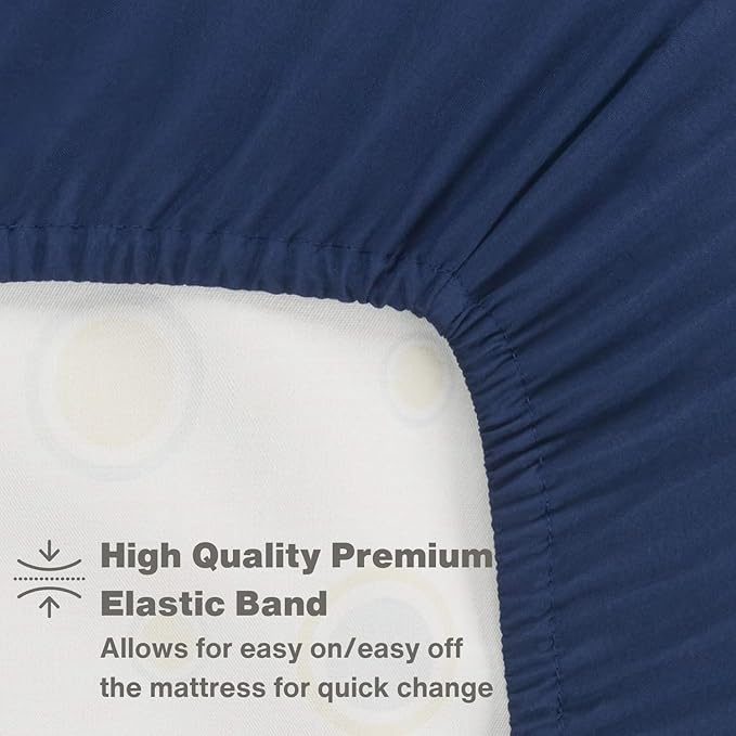 Everyday Kids 2-Pack Fitted Crib Sheets, 100% Soft Breathable Microfiber Baby Sheet, Fits Standard Size Crib Mattress 28in x 52in, White Nursery Sheet and Navy Nursery Sheet