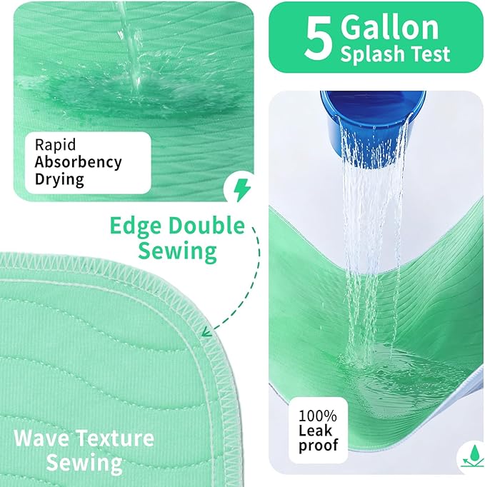 Accompagner Waterproof Reusable for Adults and Pets Washable Pee Pads for Dogs Changing Pad Large Dog Bed Size Adults Incontinence Bed Pads - Non-Slip Leak-Proof (Green, 6Pack-36" x36")
