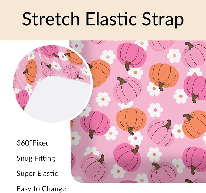 Autumn Pumpkin Boho Floral Baby Crib Sheets Fall Pumpkin Flowers Fitted Crib Mattress Cover Autumn Thanksgiving Harvest Toddler Baby Sheet for Standard Crib 28x52in