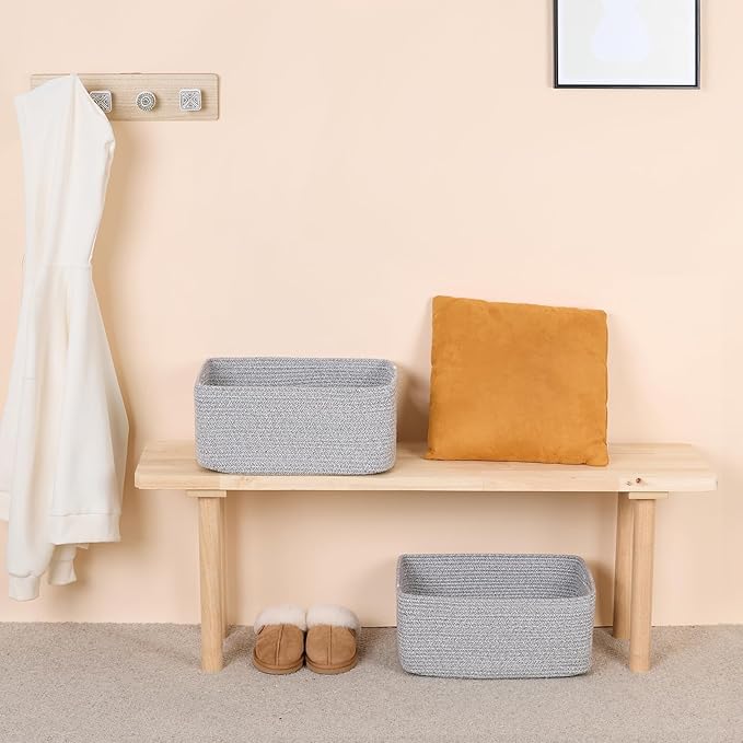 MiniArk Large Storage Baskets for Organizing, Closet Shelf Baskets for Clothes Blanket Towels, Baby Nursery, Toy Bins Box, Woven Rope Baskets, 17 x 13 x 7.5”, 4 Packs Mixed Grey