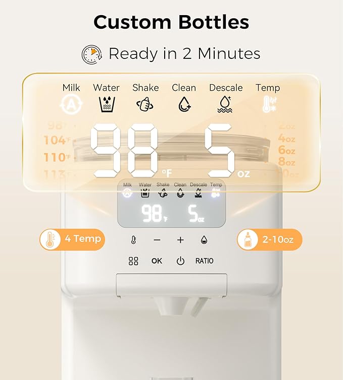 Advanced Baby Formula Dispenser with Automatic Mix & Clean, Fast Formula Maker with Accurate Sensors, Instant Warm Water, Moisture-Proof Design, Fits Most Bottles & Formula, Dishwasher-Safe