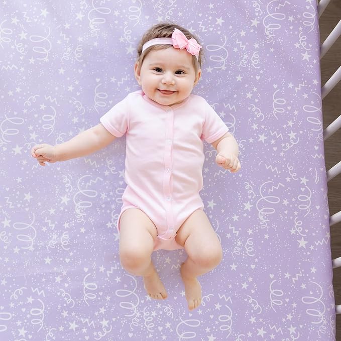 4-Piece Crib Bedding Set for Baby Boys Girls, Infant Toddler Nursery Baby Bedding Sets Includes Cartoon Quilt, Fitted Crib Sheet, Crib Skirt and Plush Unicorn Toy