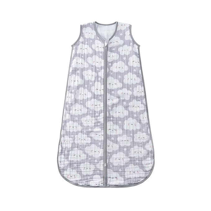 Baby Sleep Sack 2-4 T Baby Wearable Blanket 100% Organic Cotton 0.5 TOG Toddler Sleep Sacks 2- Way Zipper Soft 4 Layers Muslin 2T 3T 4T Cloud