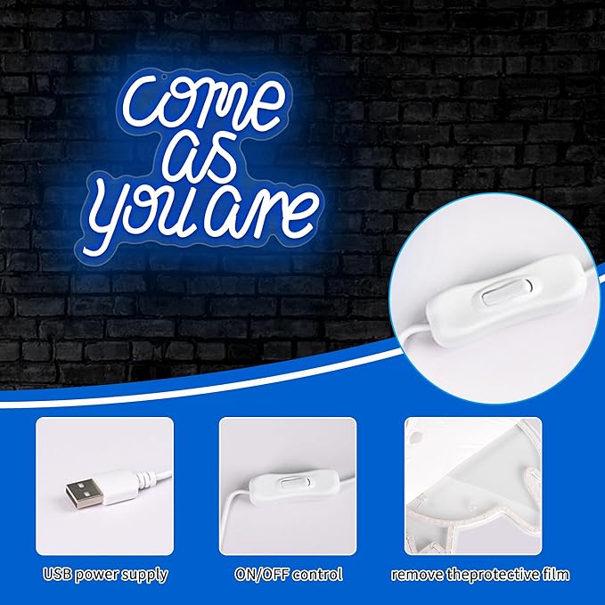 Blecode Come as You Are Neon Sign for Wall Decor Led Lights for Rock Music Grunge Fans Decor Light Up for Room Man Cave Pub Bar Bedroom Rock Club Party Nirvana Size 12.6 * 10.2in(XD372)