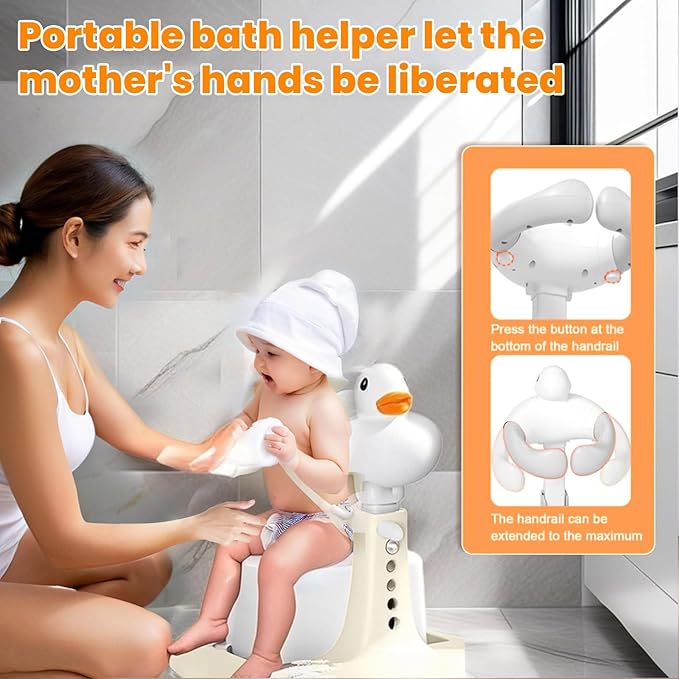Adjustable Height Baby Shower Stand with Anti-Slip Base - Portable Bath Helper for Infants & Toddlers (8-36 Months), Safe Standing Bath Support & Tub Assistant Grey Bear