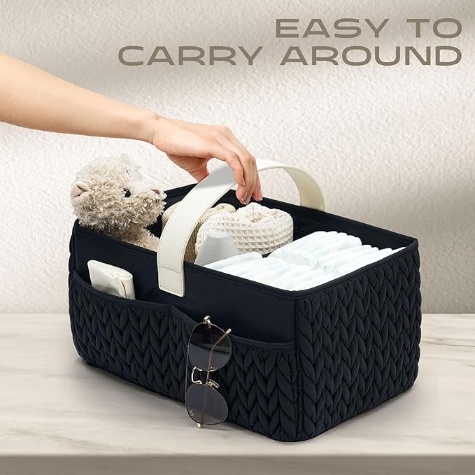 LUKJOJO Luxurious Baby Diaper Caddy, Nursery Storage Basket for Newborn Essentials, Travel Baby Basket for Diapers Baby Wipes, Organizer Tote Bag Storage Bin, Baby Shower Gifts(black)