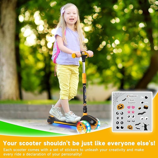 Nattork Kids Scooter for Age 3-8, Toddler Scooter with 4 Adjustable Height for Boys & Girls, Light Up 3-Wheels Foldable Kick Scooter, Lean to Steer, 120LB Weight Capacity