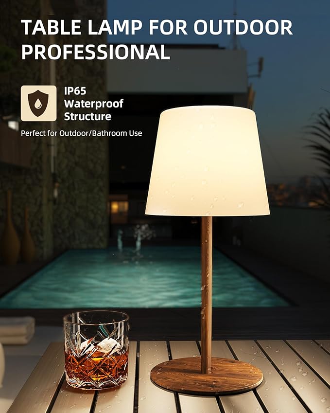 EZVALO Outdoor Cordless Table Lamp, IP65 Waterproof 4500mAh Rechargeble Shower Lamp, Dimmable Touch Lamp, LED Night Light Lamp for Bathroom Patio Camping Restaurant Home（1 Pcs）