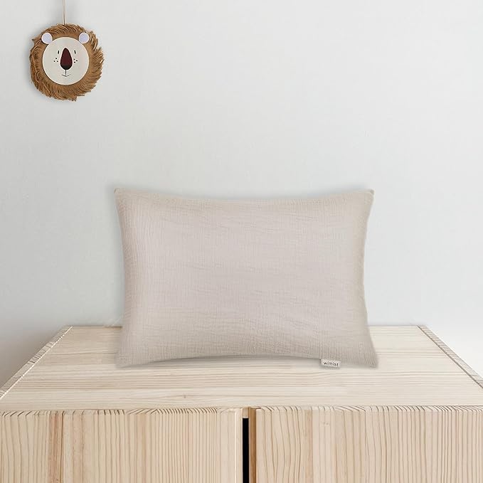 Toddler Pillowcases for 14"x20" Pillow 2 Pack, Muslin Small Toddler Baby Kids Travel Pillow Covers for Boys Girls with Envelope Closure (Beige, 14 x 20 Inch)