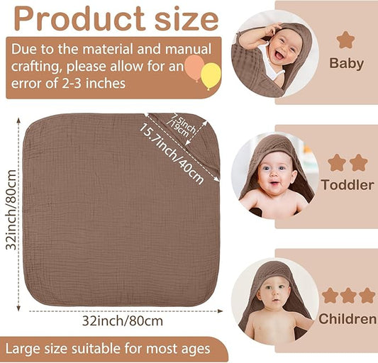 Peryiter 6 Pcs Muslin Hooded Baby Towels, 32x 32'' Cotton Newborn Bath Towel Muslin Infant Baby Blankets Absorbent Unisex Christmas Registry Gift Essentials for Girls Boys (Gray Series)