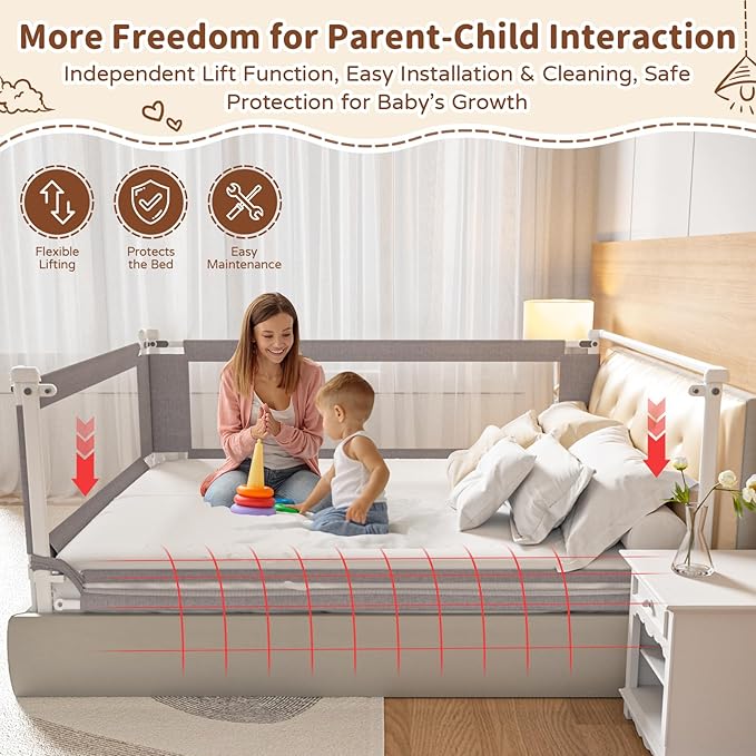 Bed Rail for Toddlers,1-Piece Height Adjustable Bed Guard Rail for Toddlers, Kids Safety Guard Rails for Twin Full Queen King Size (Gray, 1 Piece Side:39")