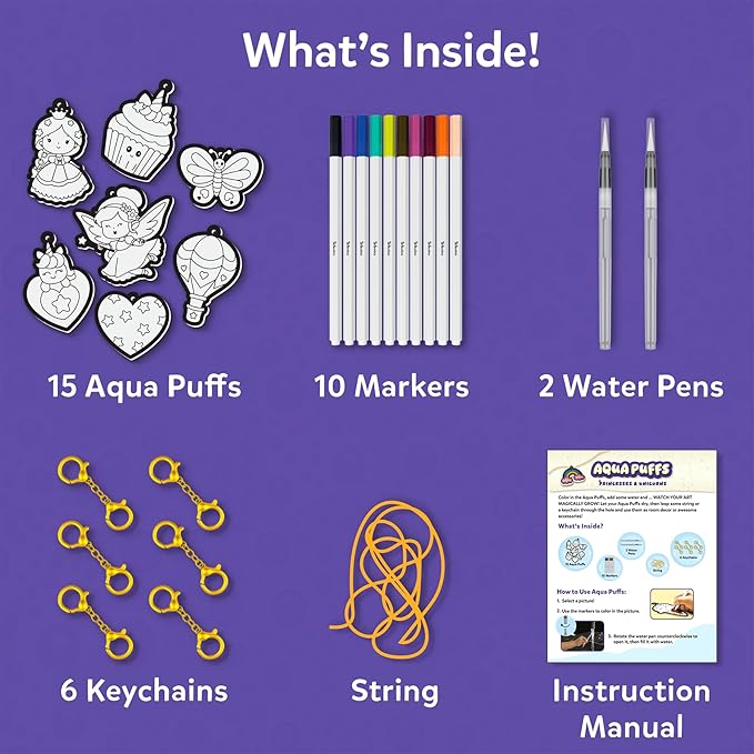 Skillmatics 3D Art Kit - Aqua Puffs Princesses & Unicorns, Stocking Stuffers, Paint by Number Craft for Kids, DIY Color & Inflate Activity, Christmas Gift for Girls & Boys Ages 4, 5, 6, 7, 8, 9, 10