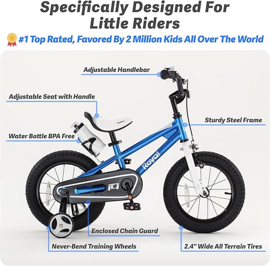 RoyalBaby Kids Bike Freestyle Classic & EZ Balance Pedal Switchable Bicycle, 12 14 16 18 Inch, 3-10 Years Toddler to Big Kids
