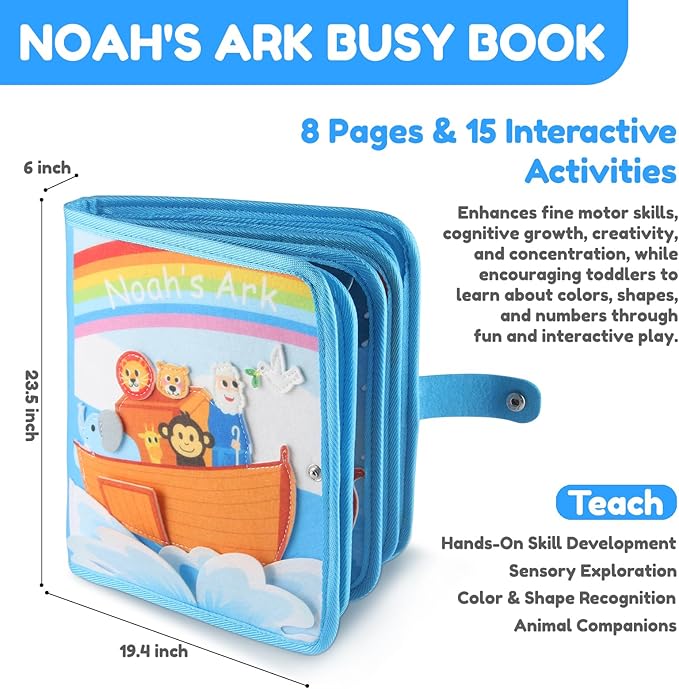 Noah's Ark Busy Book for Toddlers 1-3, Montessori Busy Board Educational Learning Toys for 1 2 3 Years Old Boy Girl Birthday Gifts,Toddler Toy Airplane Travel Essential Animals Activity Books