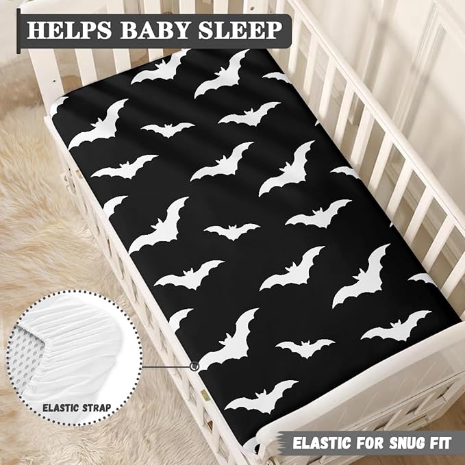 Black Bat Fitted Crib Sheet Bats Baby Crib Sheet Fit Standard Crib and Toddler Mattress,Crib Mattress Sheets for Boys Girls 28"x52"